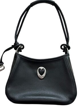 Brighton Purse Black New Vintage Pebbled  Leather Braided Strap 1990s